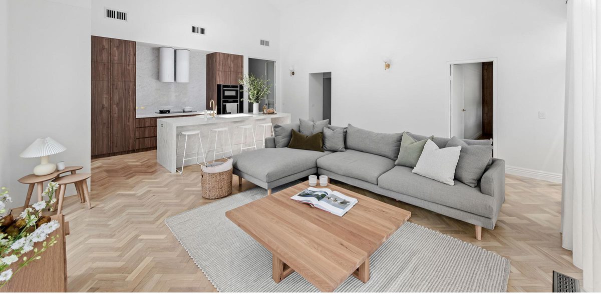 A custom designed living space. Built by M.J. Harris Group