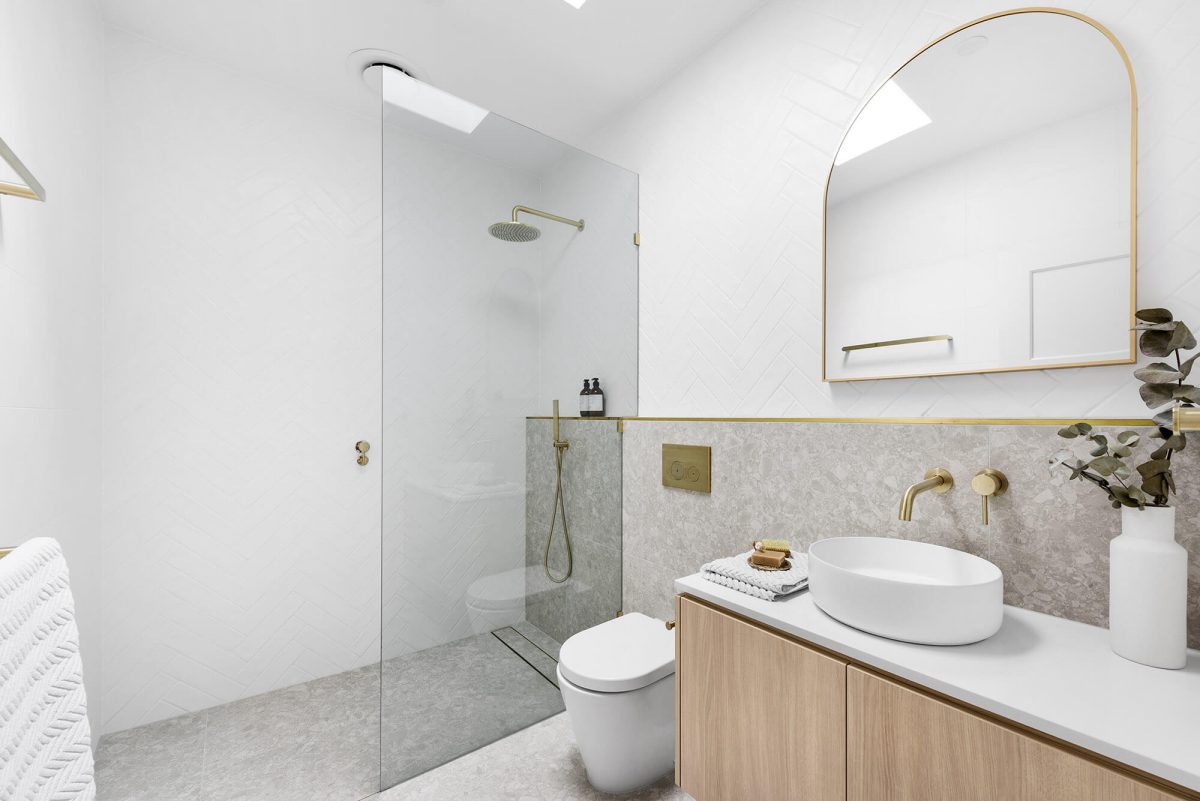 A custom designed bathroom. Designed and built by MJ Harris Group.