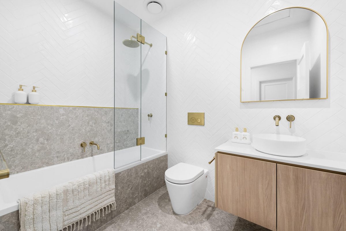 A custom designed bathroom. Designed and built by MJ Harris Group.