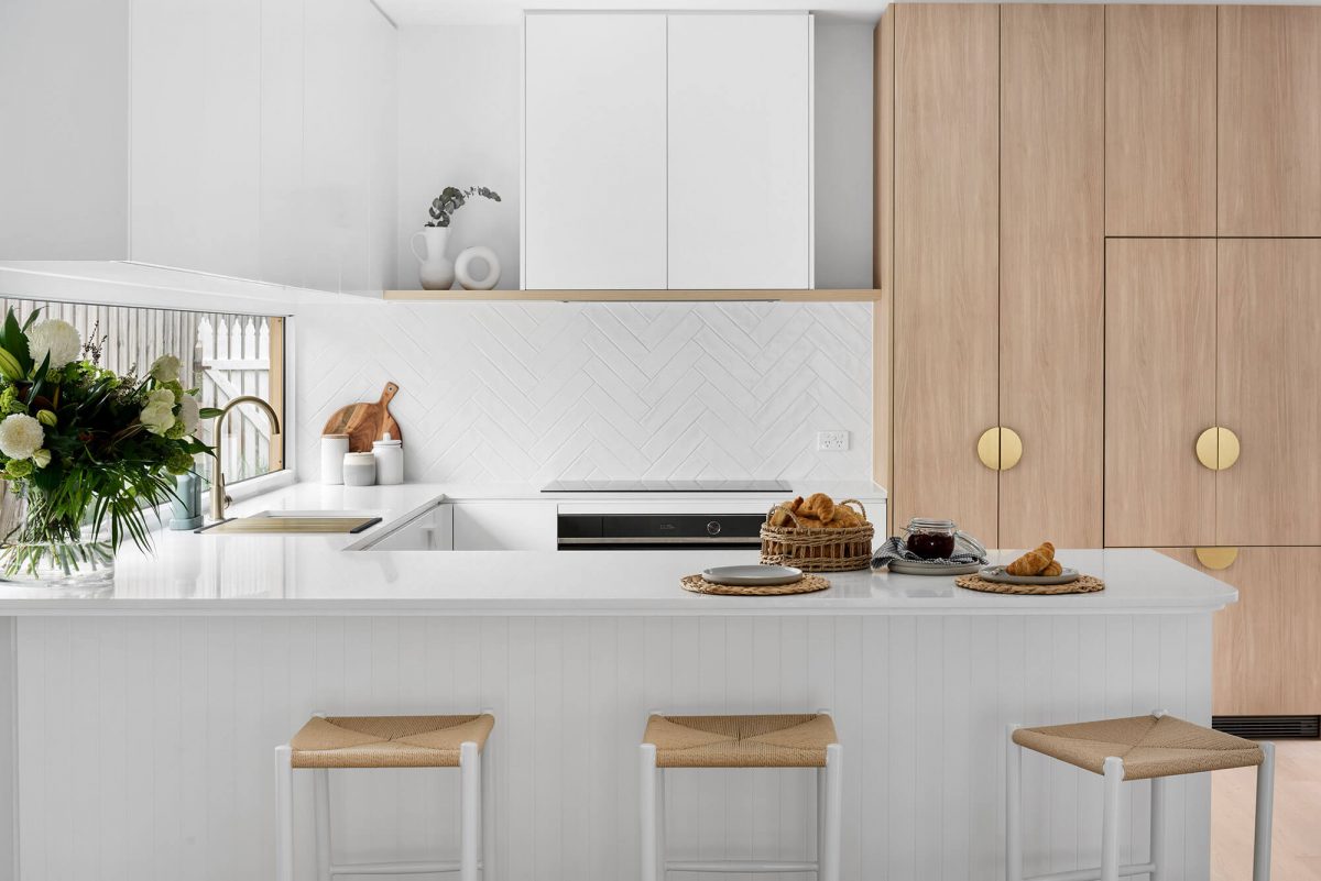 A custom designed kitchen. Designed and built by MJ Harris Group.