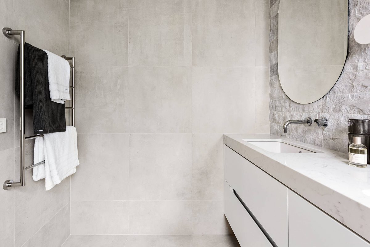 A custom designed bathroom. Designed and built by MJ Harris Group.