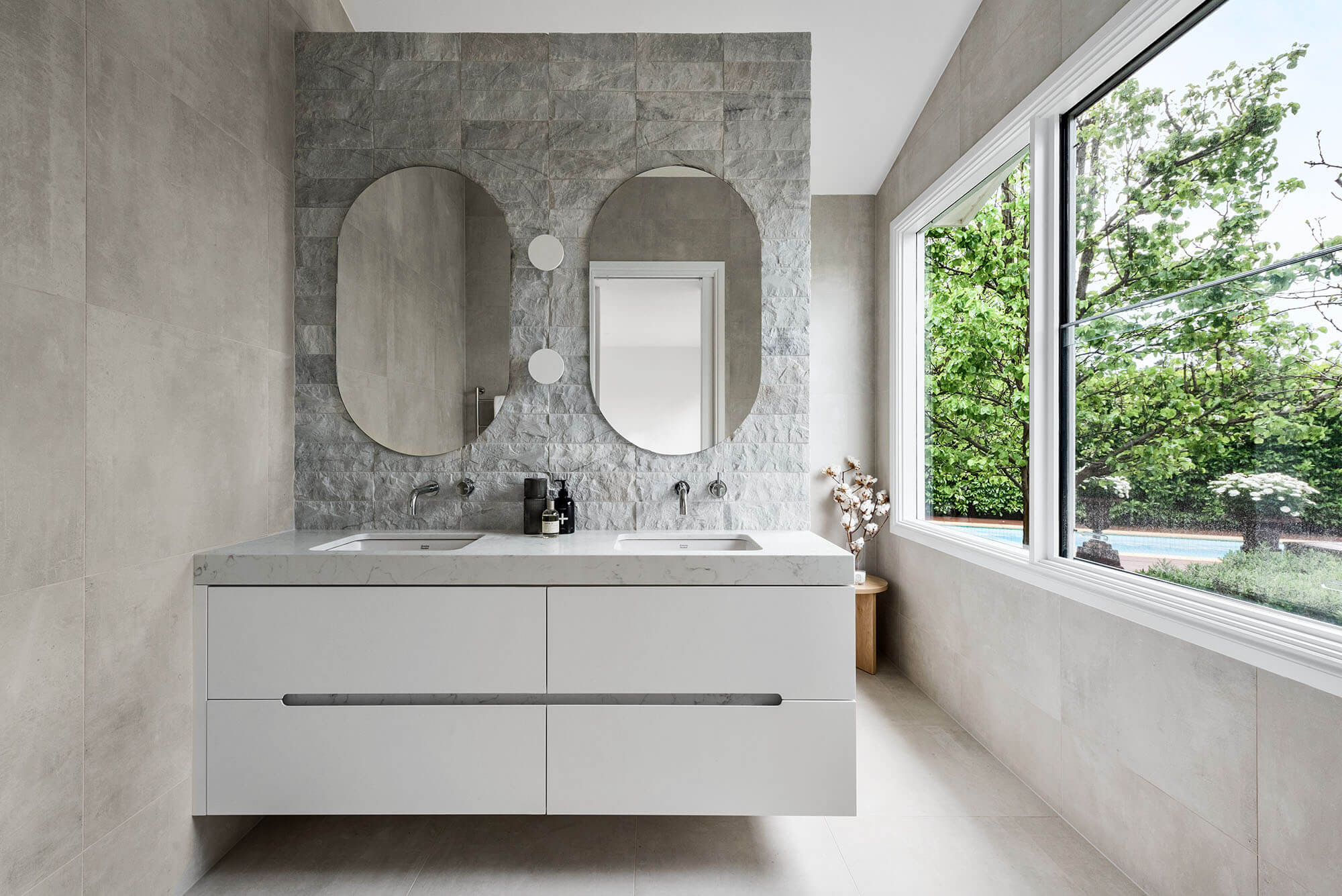 A custom designed bathroom. Designed and built by MJ Harris Group.