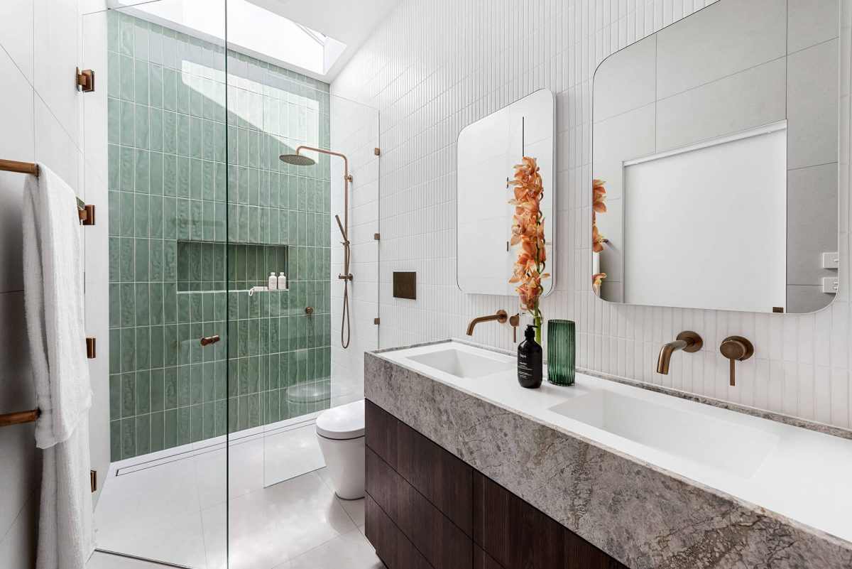 A custom designed bathroom. Designed and built by MJ Harris Group.