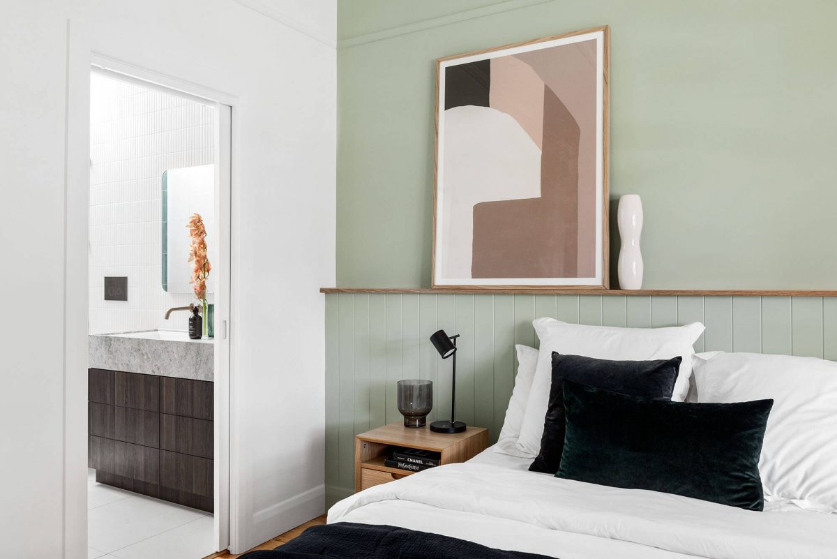A custom designed bedroom. Designed and built by MJ Harris Group.