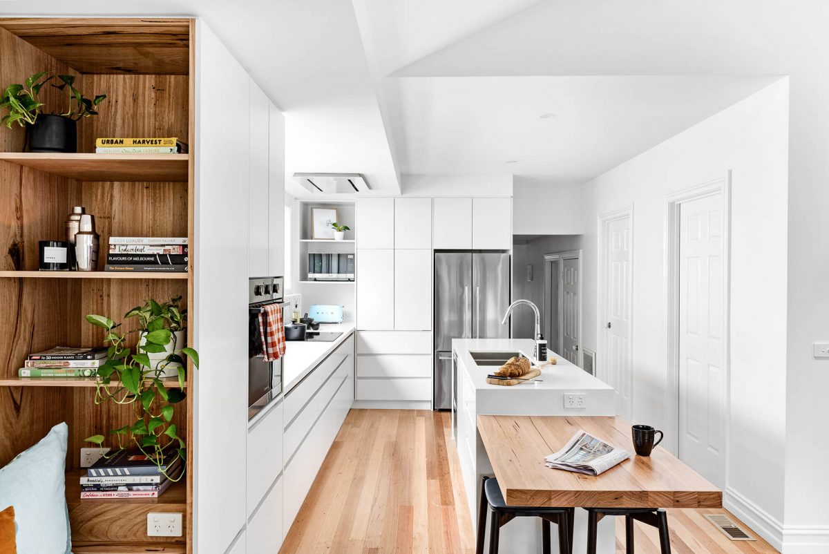 A custom designed white kitchen. Designed and built by MJ Harris Group.