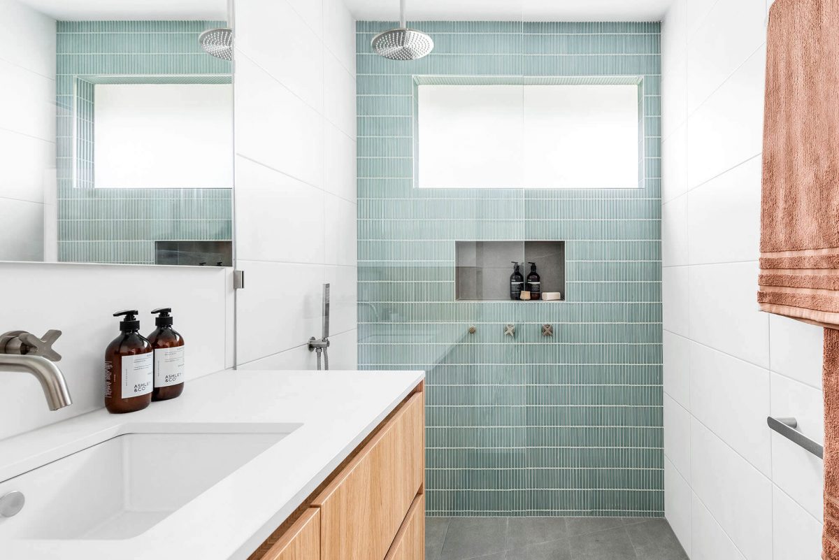 A custom designed bathroom. Designed and built by MJ Harris Group.