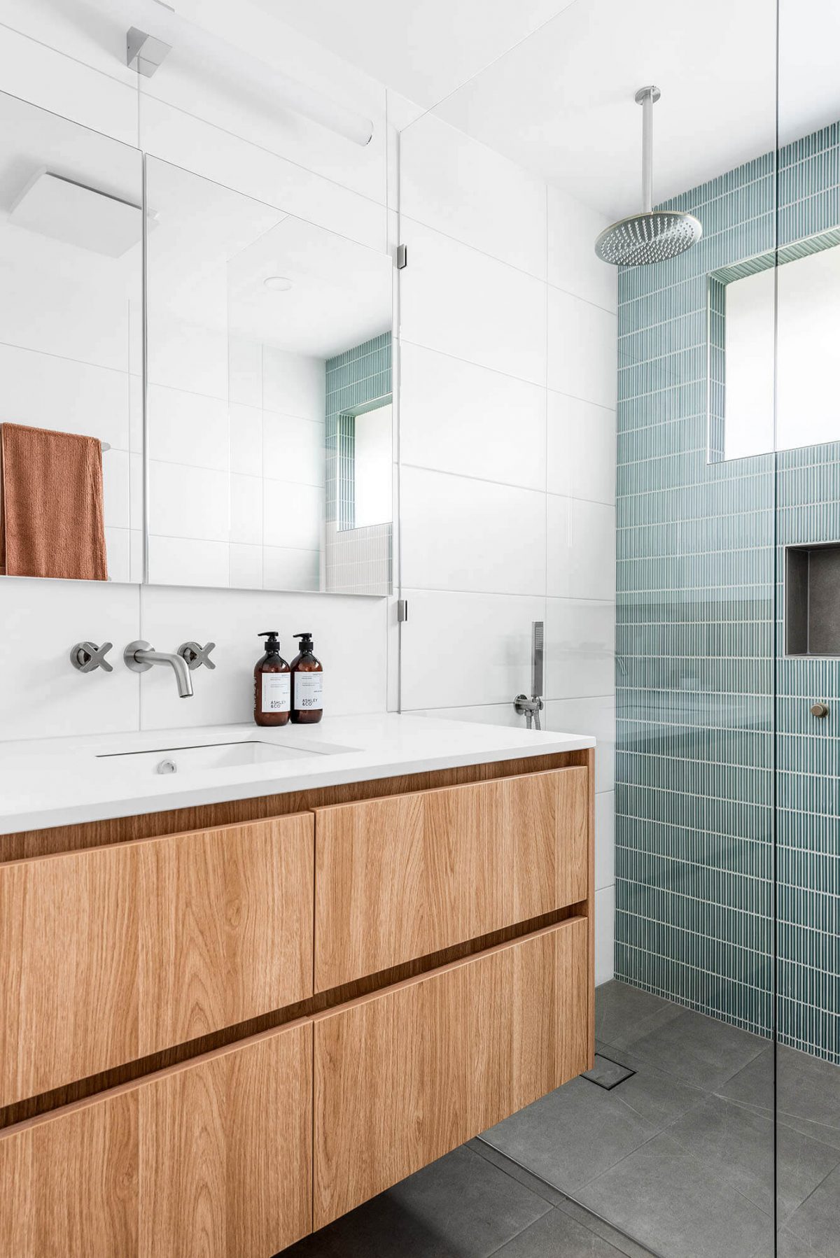 A custom designed bathroom. Designed and built by MJ Harris Group.
