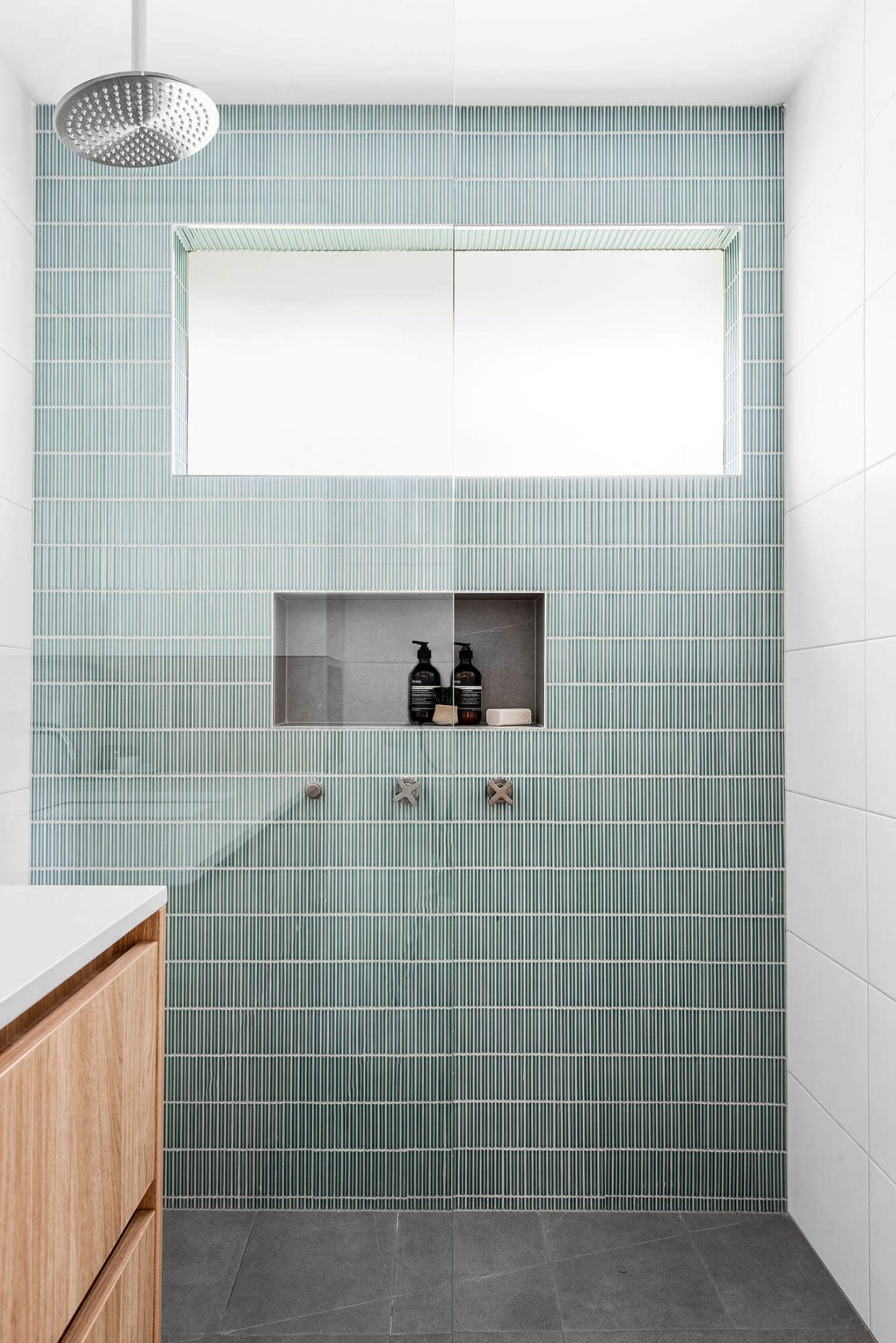 A custom designed bathroom. Designed and built by MJ Harris Group.