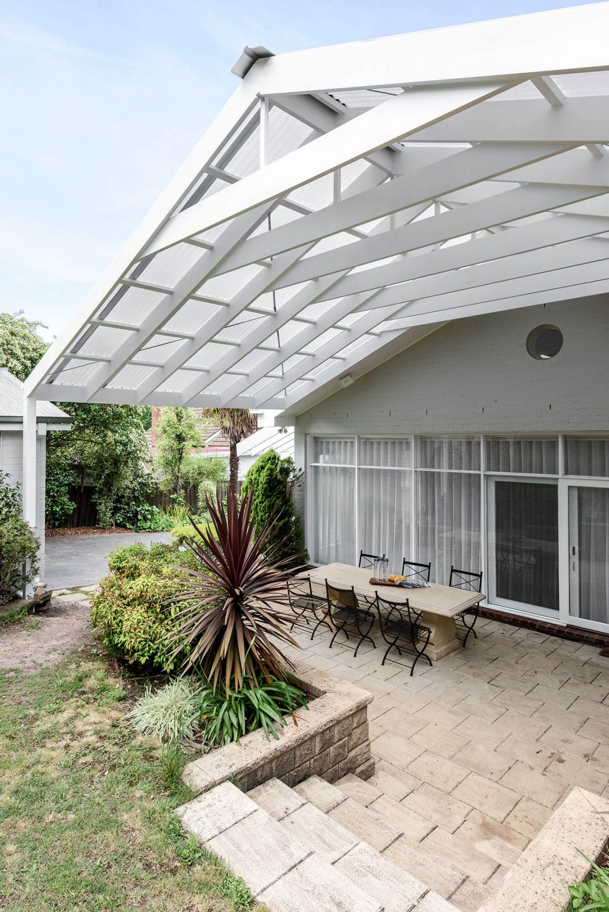 White Pergola with Polycarbonate roofing in Melbourne