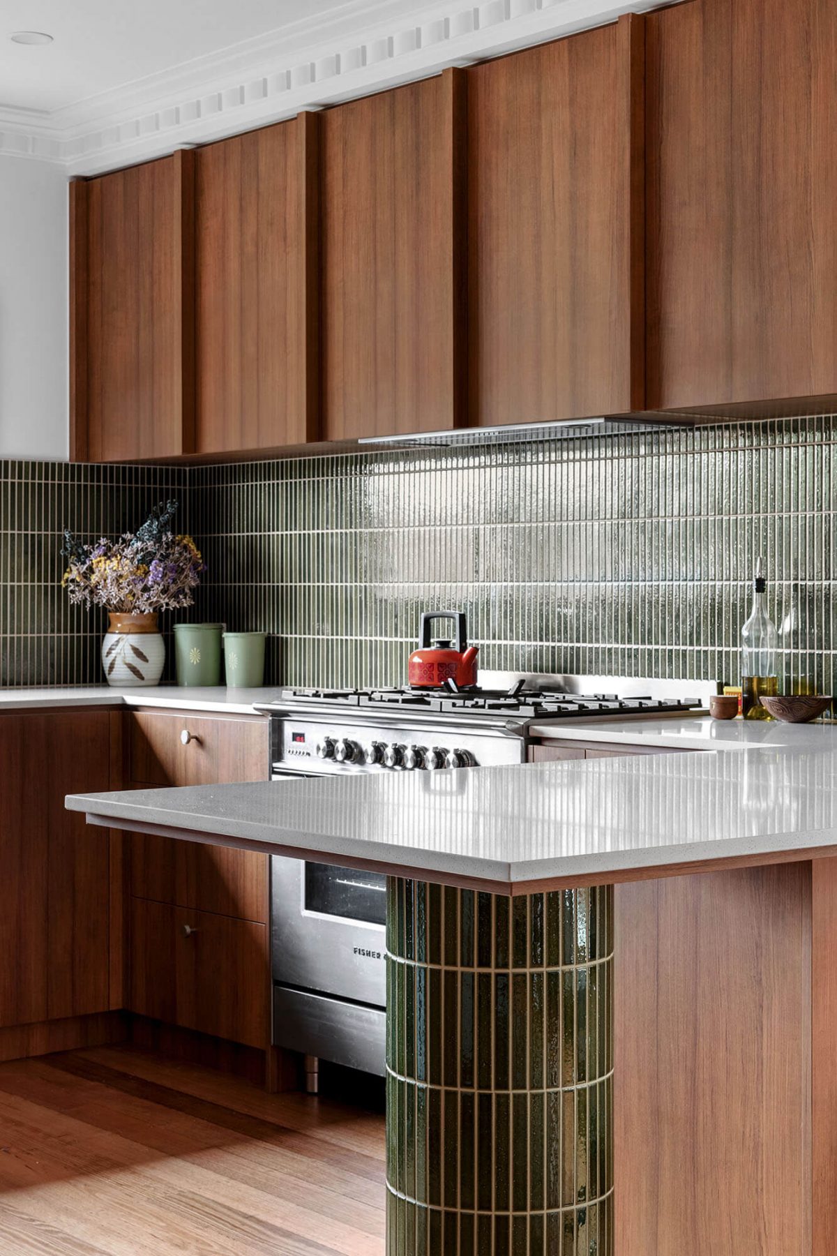 A custom designed vintage style kitchen. Designed and built by MJ Harris Group.