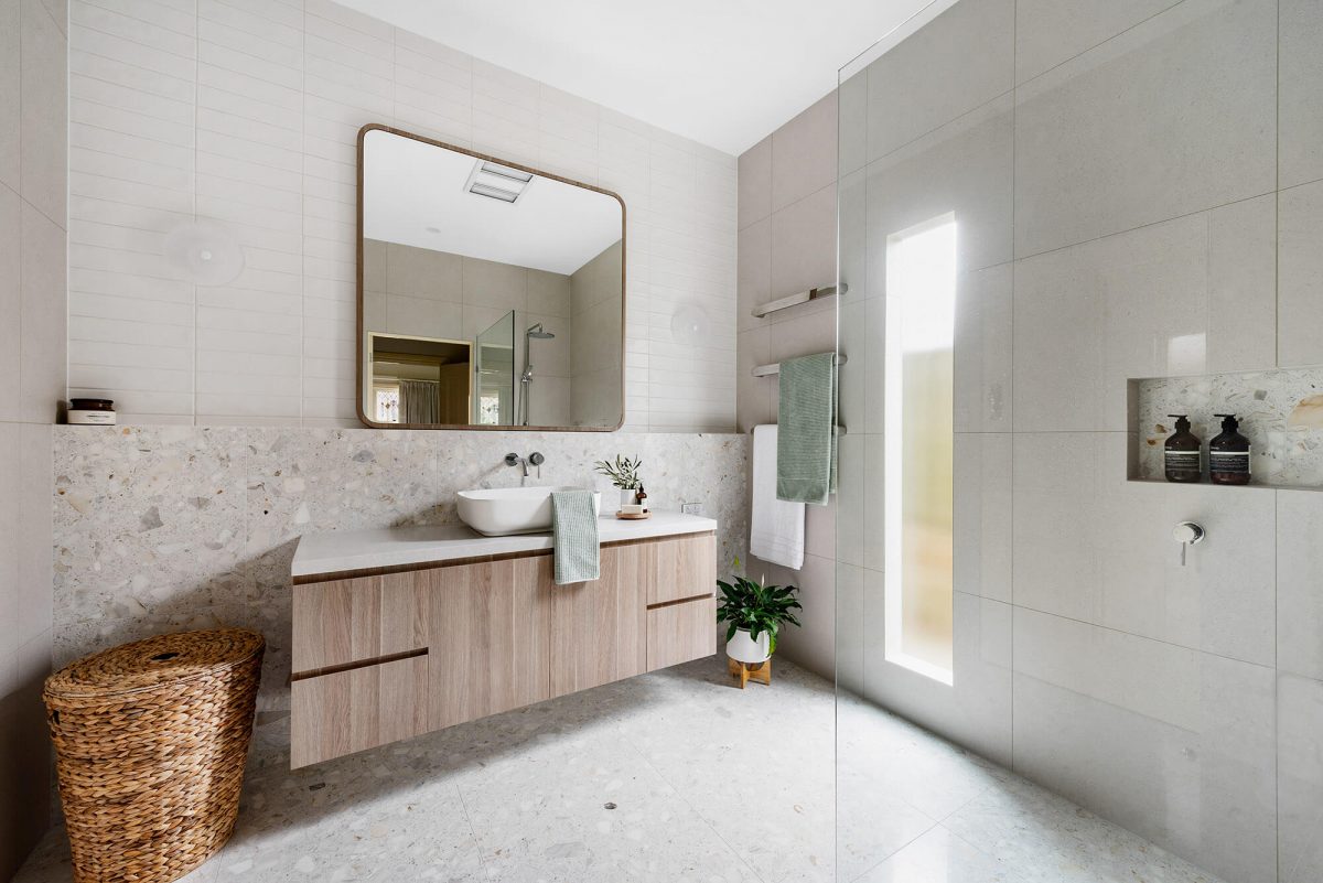 A custom designed bathroom. Designed and built by MJ Harris Group.