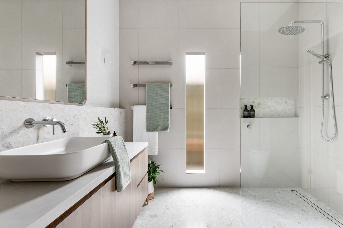 A custom designed bathroom. Designed and built by MJ Harris Group.