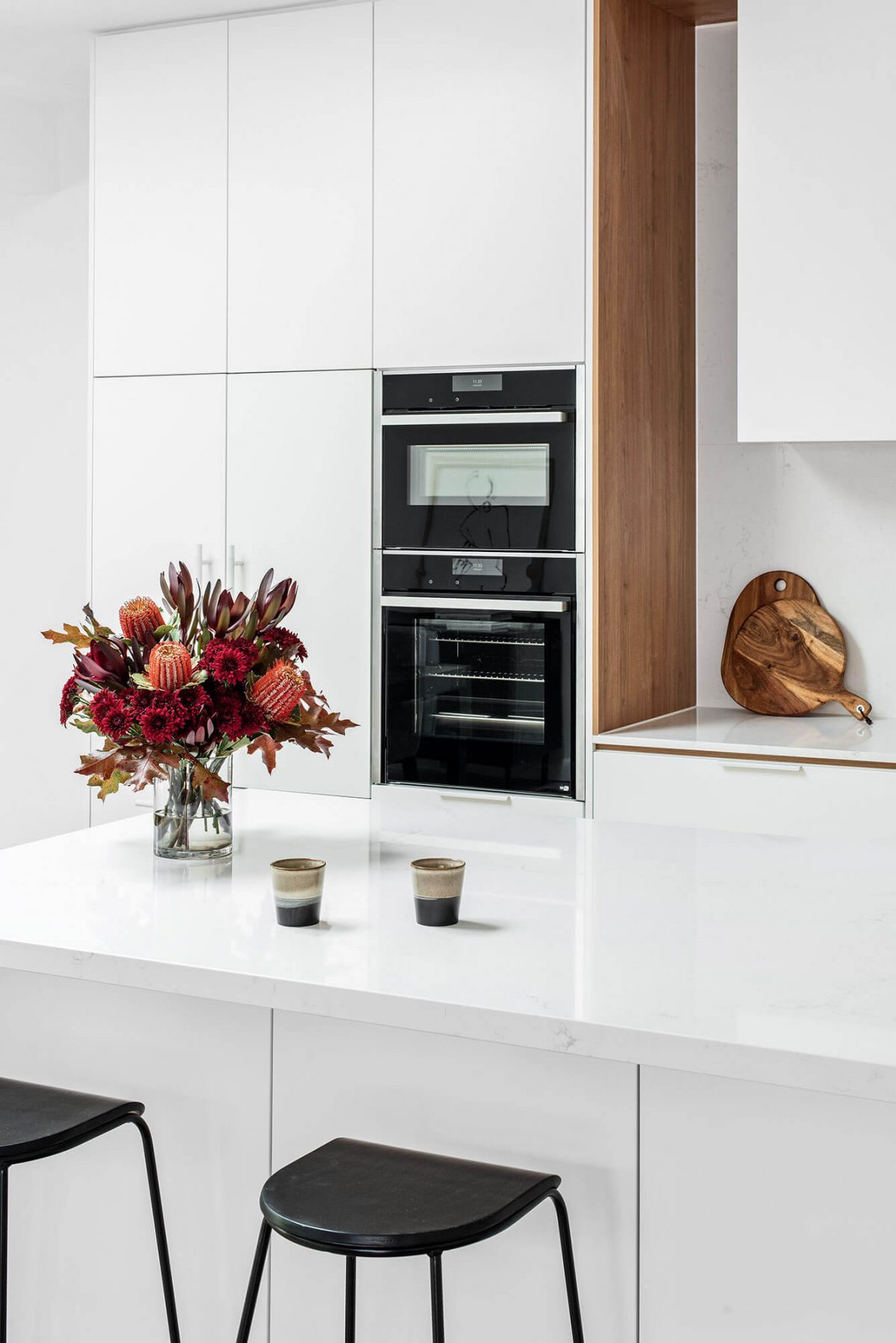 A custom designed kitchen. Designed and built by MJ Harris Group.