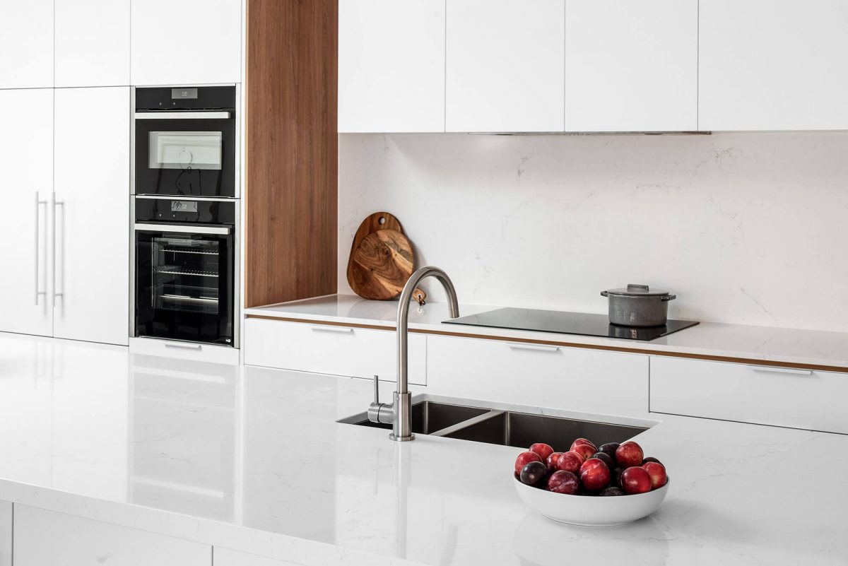 A custom designed kitchen. Designed and built by MJ Harris Group.