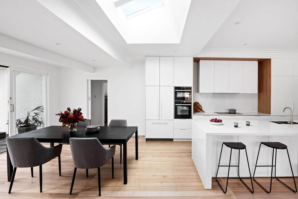 A custom designed kitchen. Designed and built by MJ Harris Group.