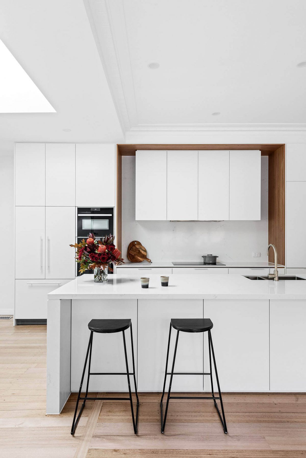 A custom designed kitchen. Designed and built by MJ Harris Group.