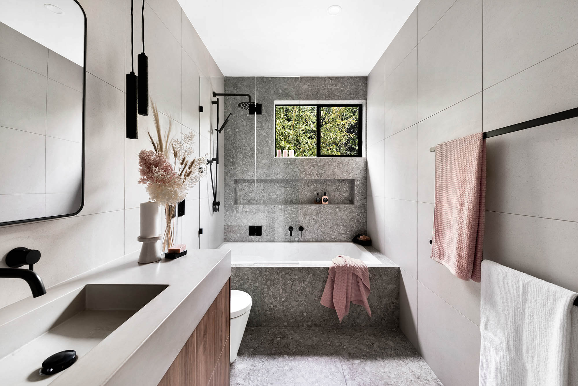 A custom designed bathroom. Designed and built by MJ Harris Group.
