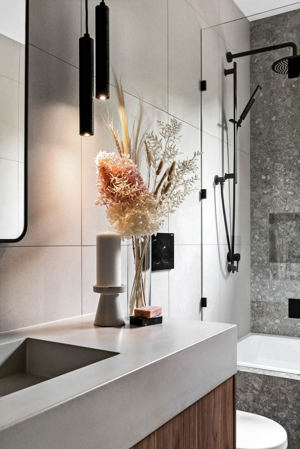 A custom designed bathroom. Designed and built by MJ Harris Group.