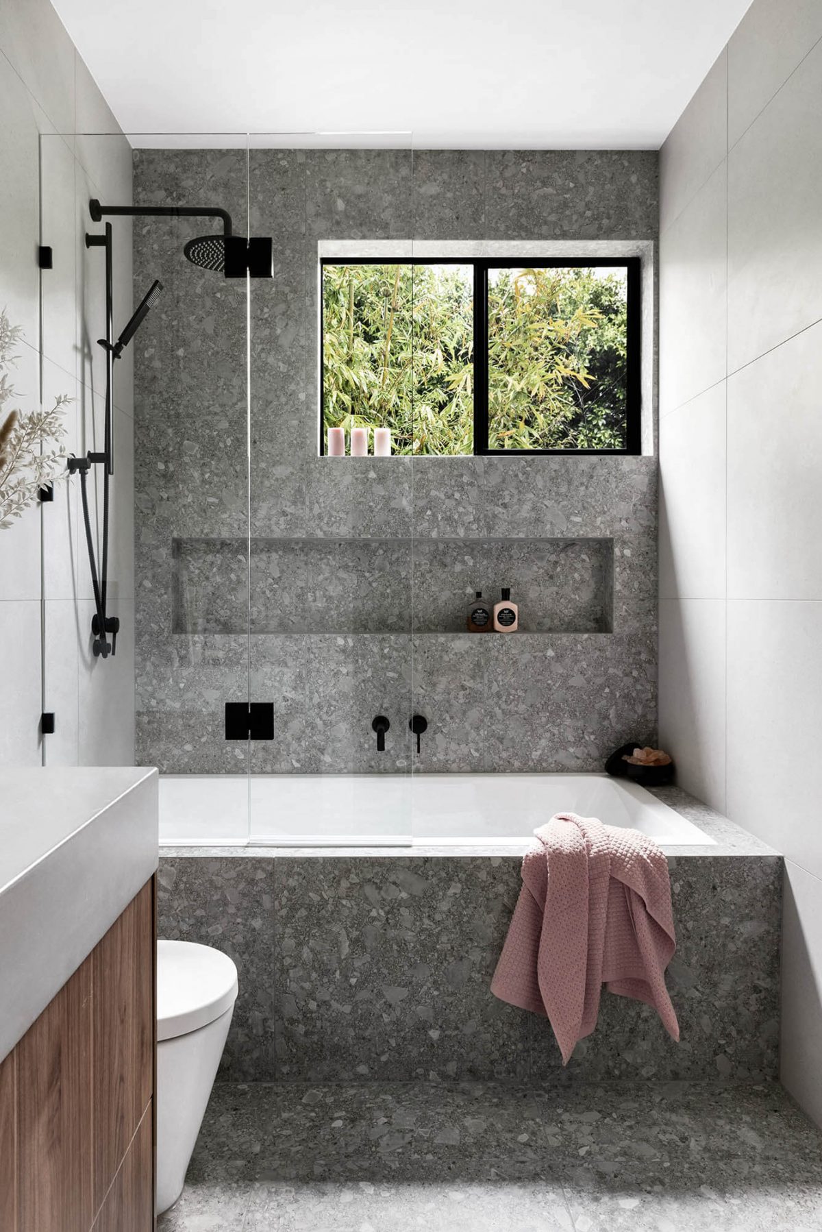 A custom designed bathroom. Designed and built by MJ Harris Group.