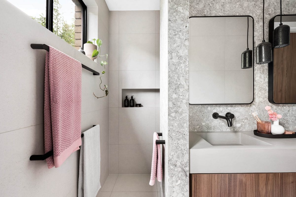 A custom designed bathroom. Designed and built by MJ Harris Group.