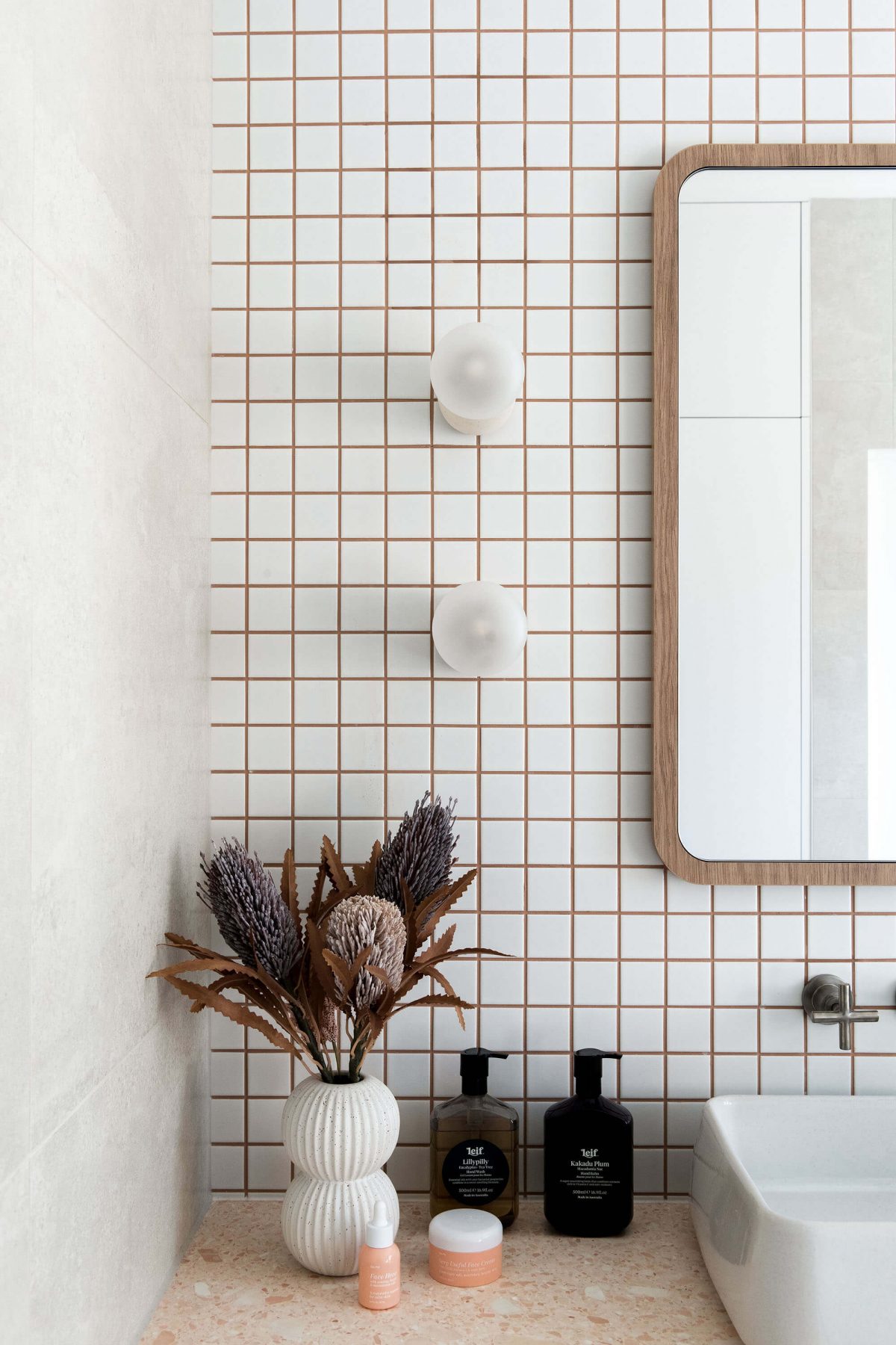 Pink Bathroom Square Tiles Pink Grout Terrazzo Elsternwick