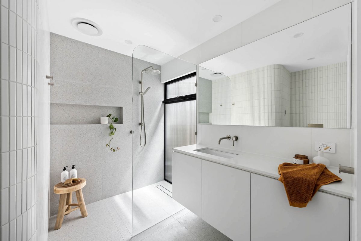 A custom designed ensuite bathroom featuring a walk in shower. Designed and built by MJ Harris Group. #MJHxEdinburghSt