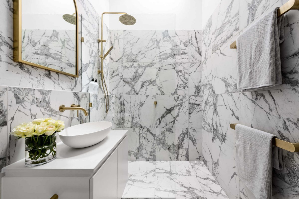 A custom designed bathroom. Designed and built by MJ Harris Group.