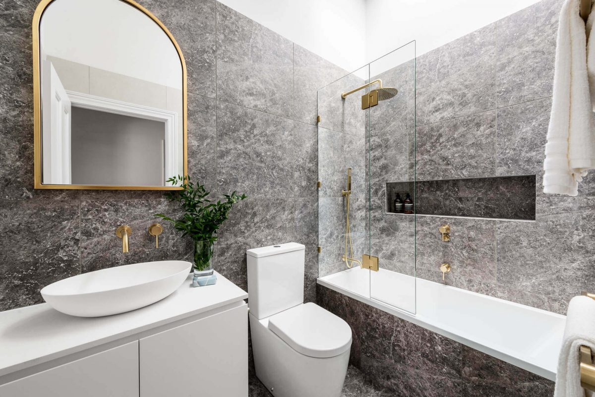 A custom designed bathroom. Designed and built by MJ Harris Group.