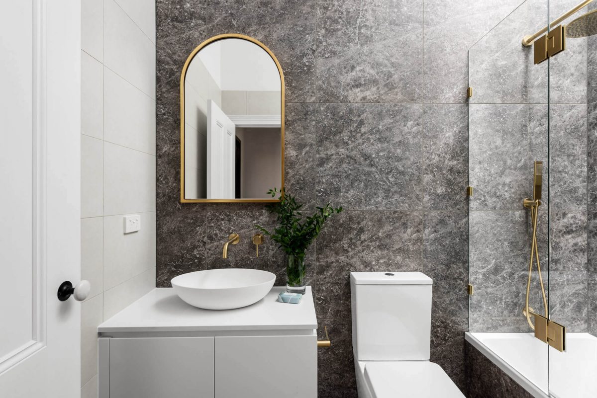 A custom designed bathroom. Designed and built by MJ Harris Group.