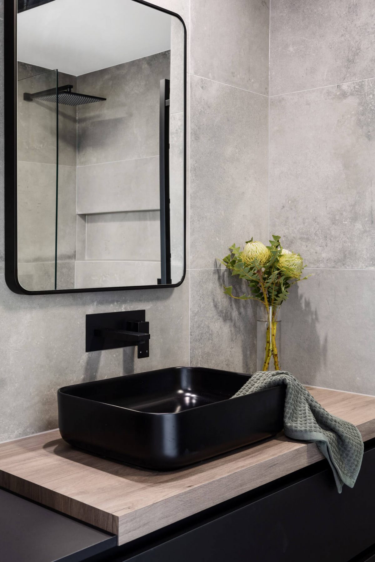 Port Melbourne Monochromatic Grey Tile Bathroom Renovation
