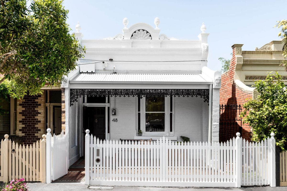 Black and white facade on a Melbourne terrace house