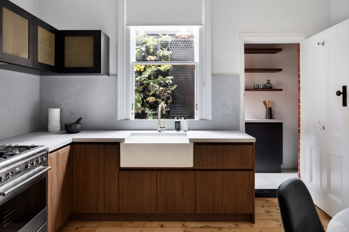 A custom designed kitchen with a vintage feel. Designed and built by MJ Harris Group.