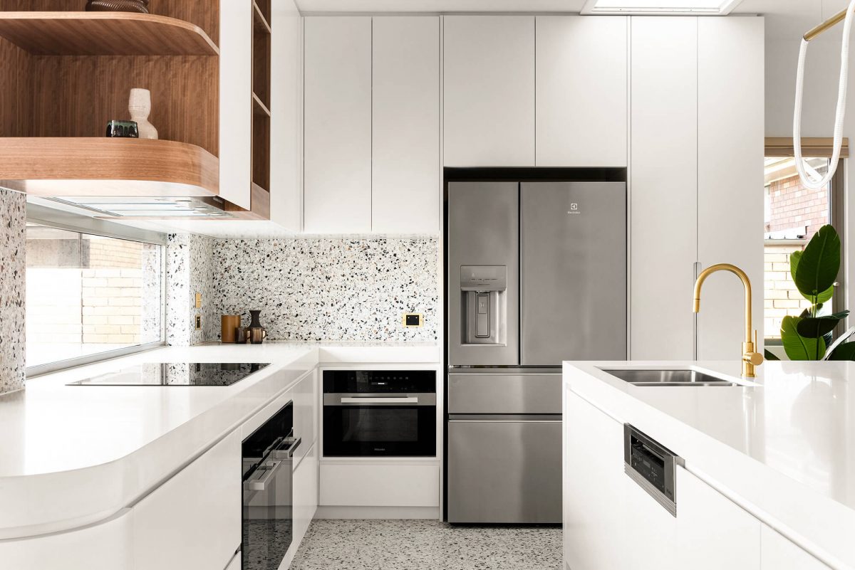 A custom designed kitchen featuring terrazzo. Designed and built by MJ Harris Group. #MJHxMasonSt