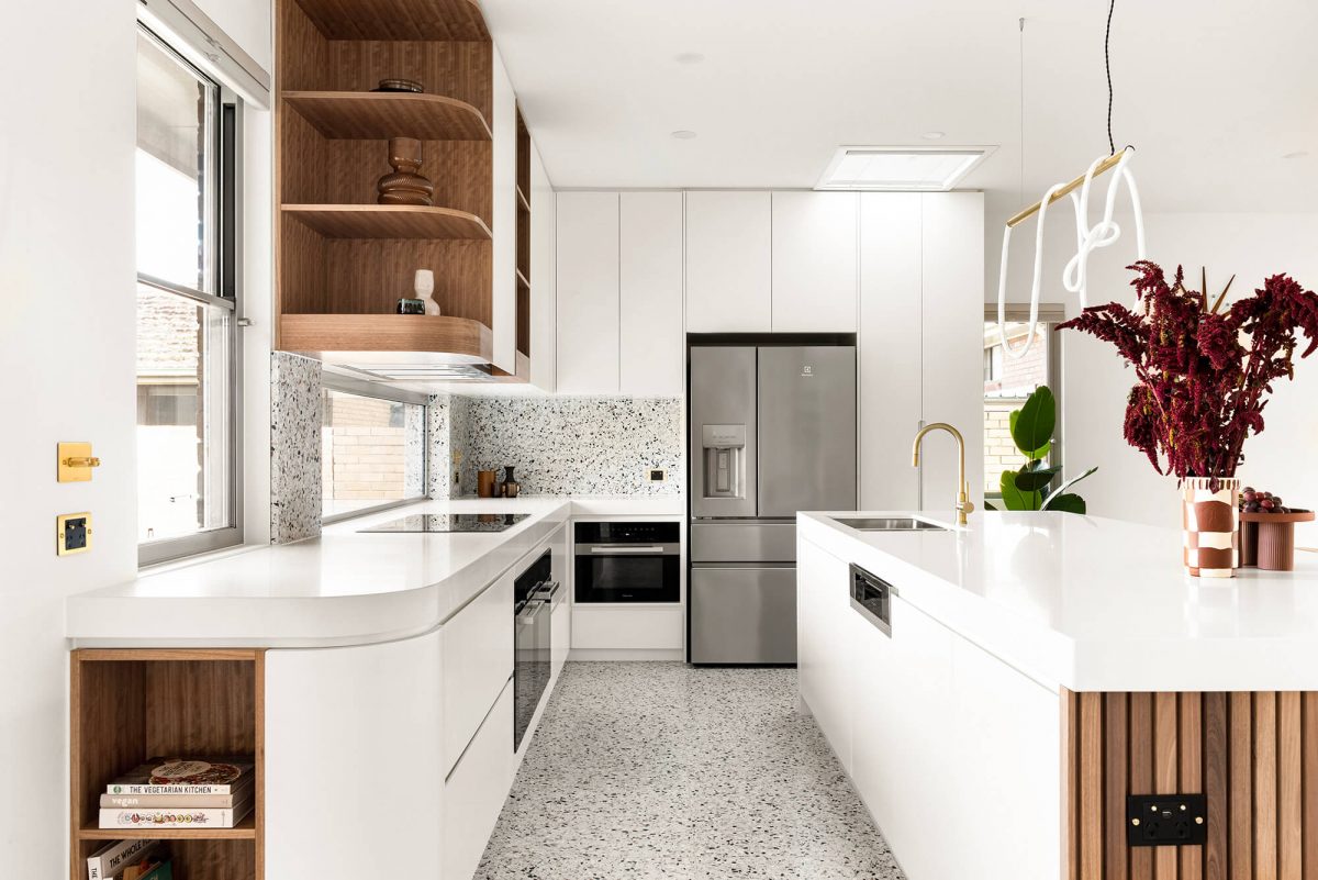A custom designed kitchen featuring terrazzo. Designed and built by MJ Harris Group. #MJHxMasonSt