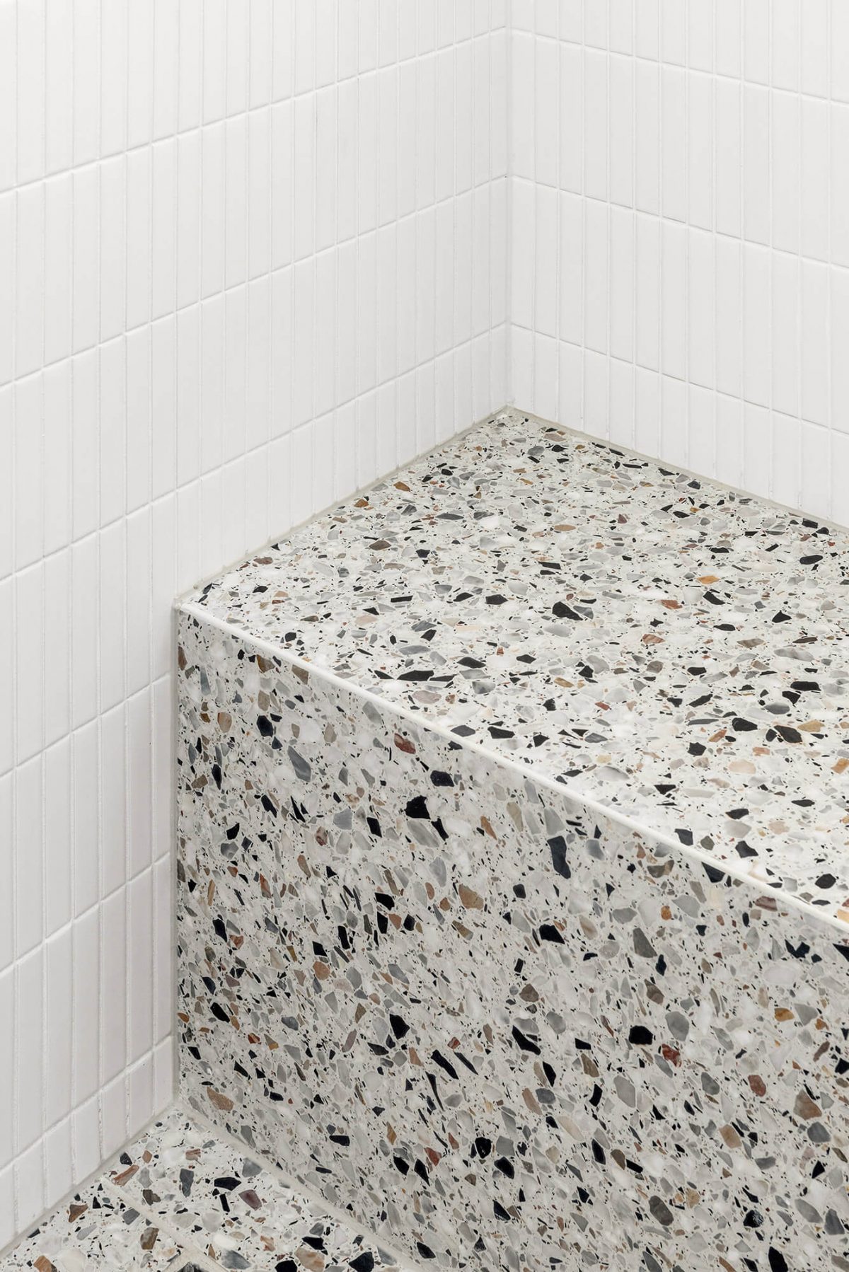 A custom designed bathroom featuring terrazzo tiles. Designed and built by MJ Harris Group. #MJHxMasonSt