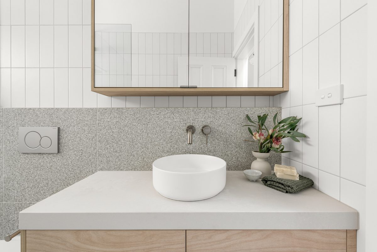 A custom designed bathroom featuring custom joinery. Designed and built by MJ Harris Group. #MJHxAlbionSt