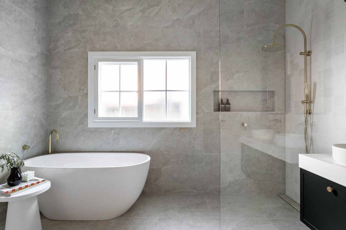 A custom designed bathroom. Designed and built by MJ Harris Group.