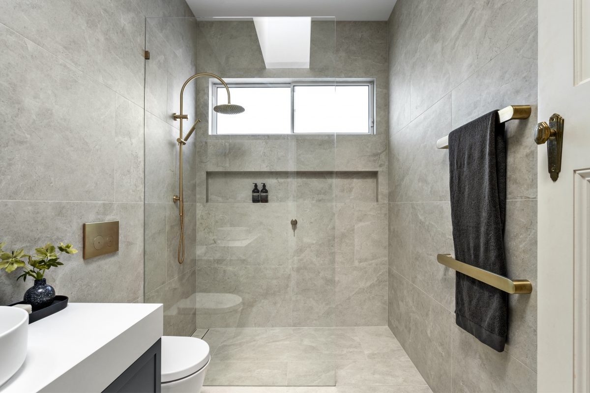 A custom designed bathroom. Designed and built by MJ Harris Group.