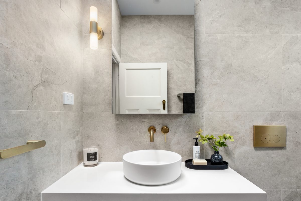 A custom designed bathroom. Designed and built by MJ Harris Group.